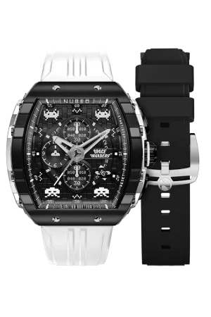 Nubeo Magellan Chronograph Space Invaders Limited Edition Lunar Black Men's Watch NB-6024-SI-09