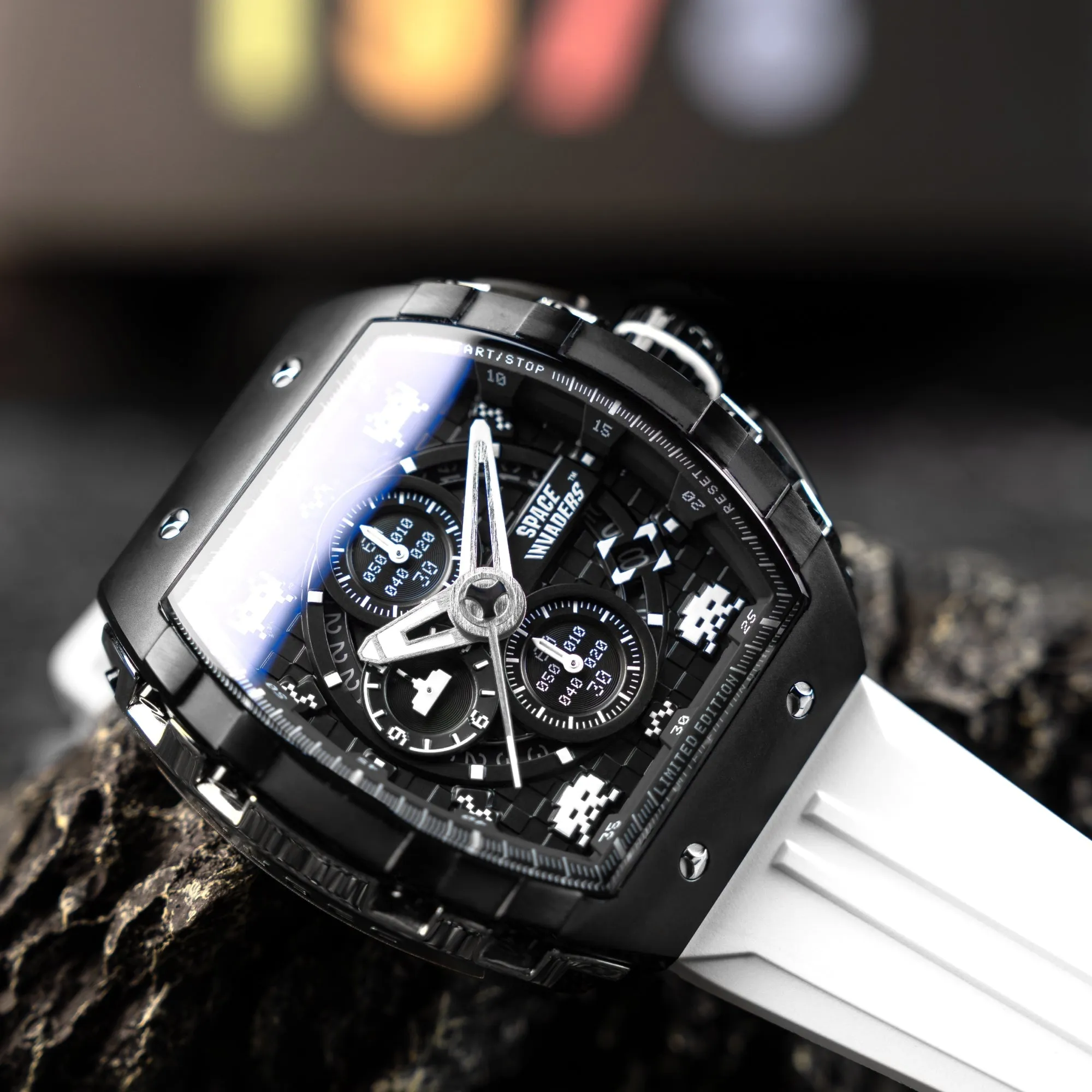 Nubeo Magellan Chronograph Space Invaders Limited Edition Lunar Black Men's Watch NB-6024-SI-09
