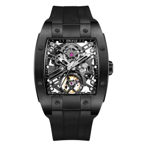 OBLVLO Top Watch Brand Sport Watch for Man Square Skeleton Watch Steel Automatic Mechanical Watch Rubber Strap Watches EM-ST