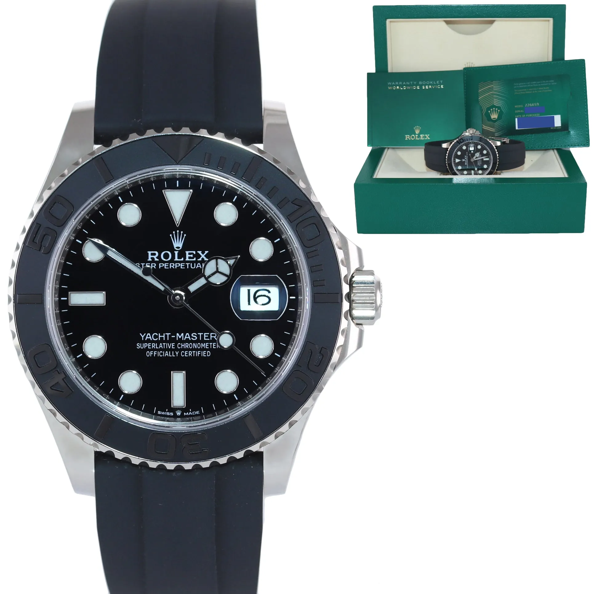 OCT NEW 2021 PAPERS Rolex Yacht-Master 226659 White Gold 42mm Oysterflex Watch