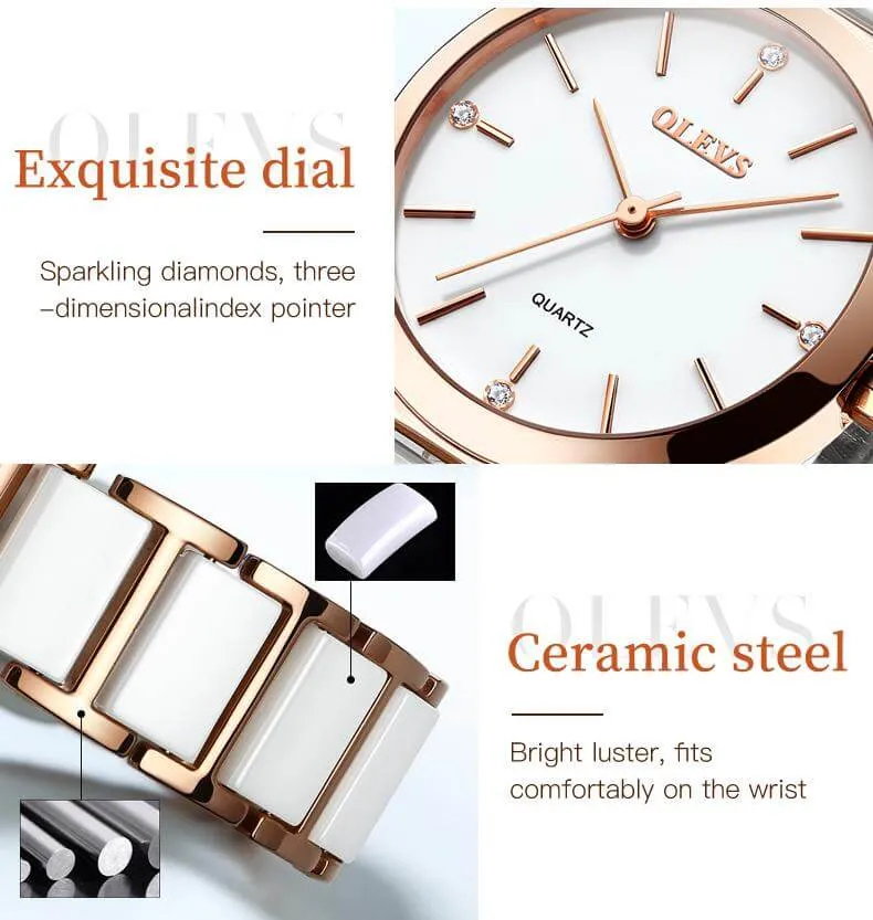Olevs Ceramic Classic Lady's Band Set Quartz Movement Watch