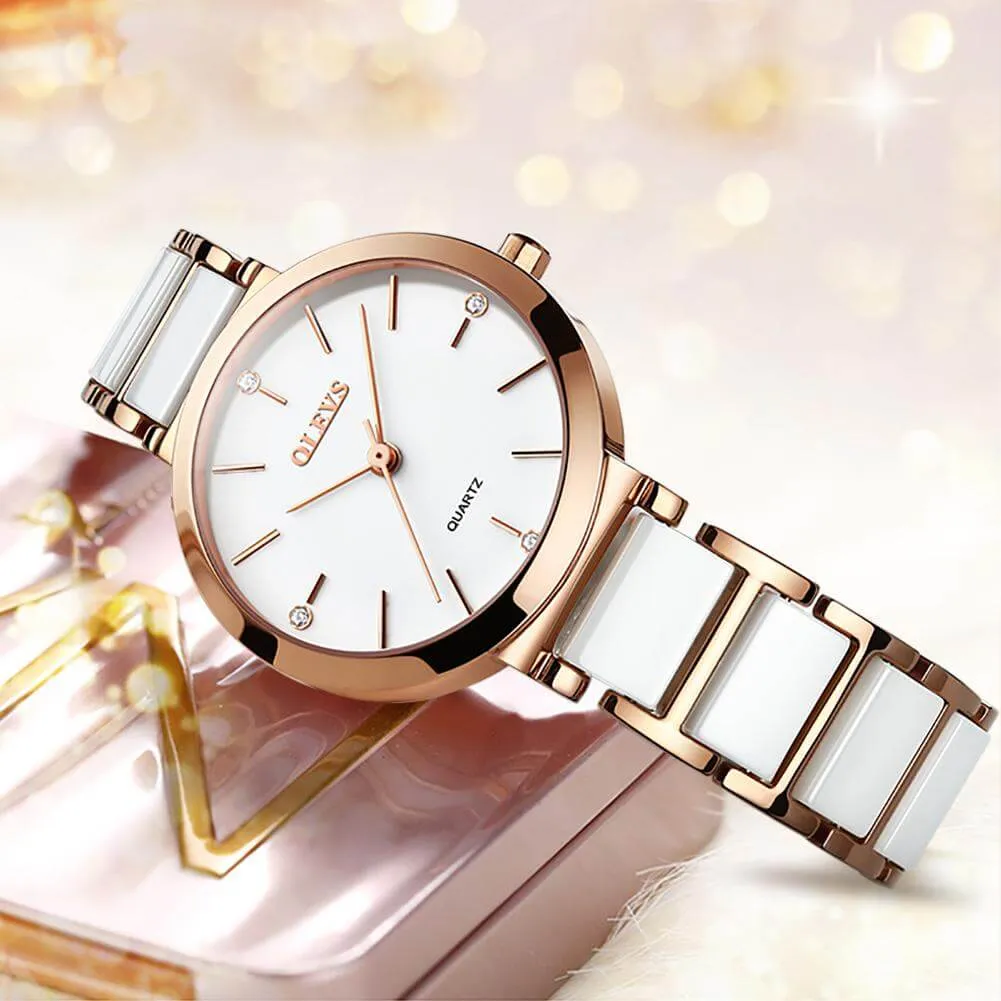 Olevs Ceramic Classic Lady's Band Set Quartz Movement Watch