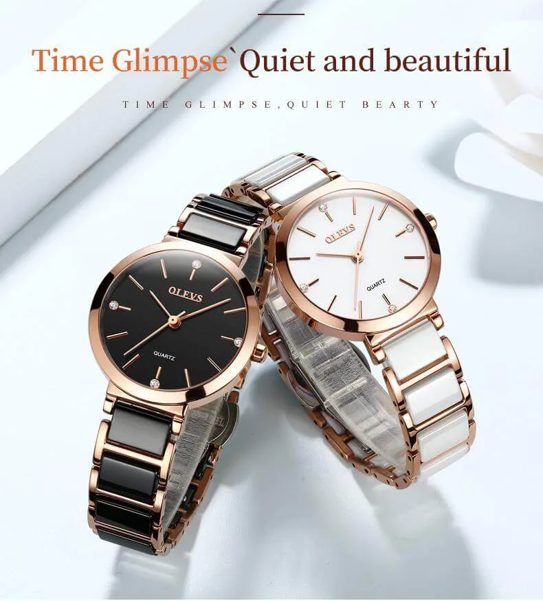 Olevs Ceramic Classic Lady's Band Set Quartz Movement Watch