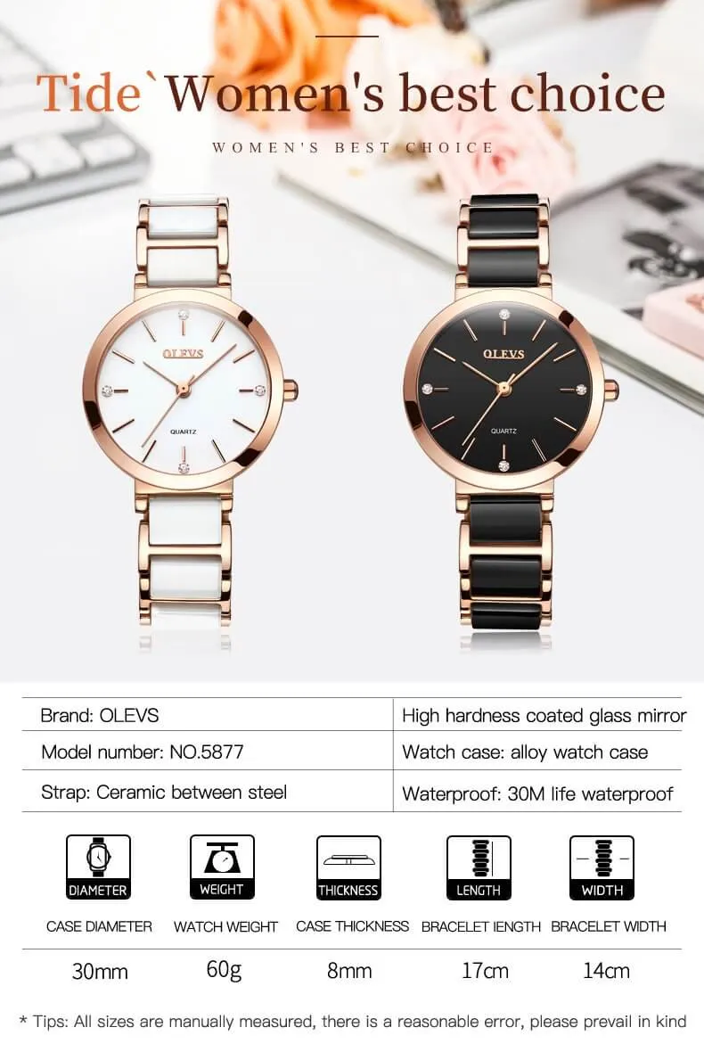 Olevs Ceramic Classic Lady's Band Set Quartz Movement Watch