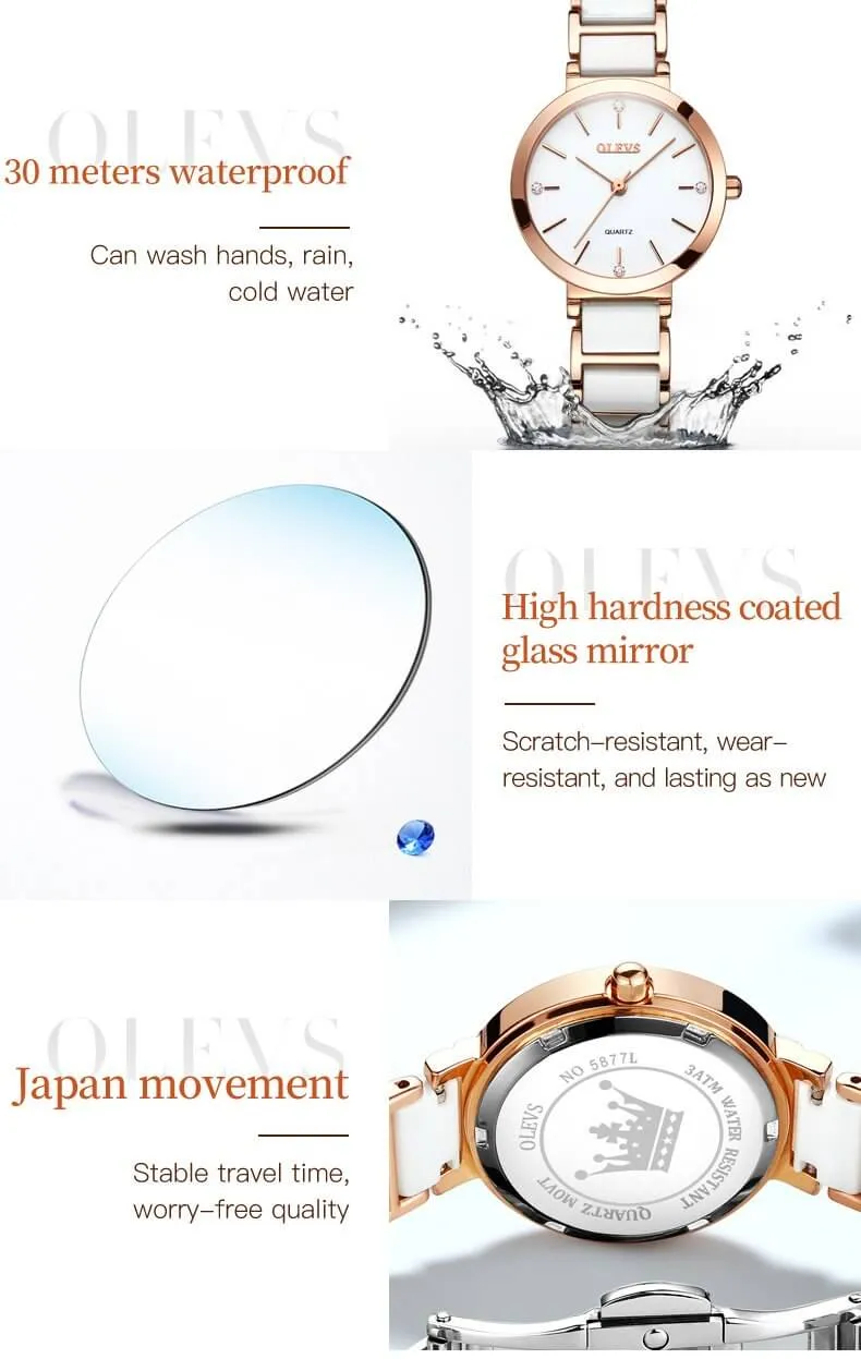 Olevs Ceramic Classic Lady's Band Set Quartz Movement Watch