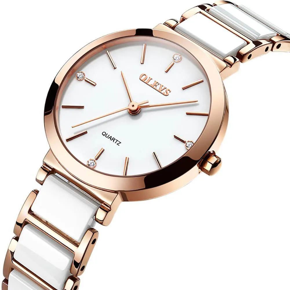 Olevs Ceramic Classic Lady's Band Set Quartz Movement Watch