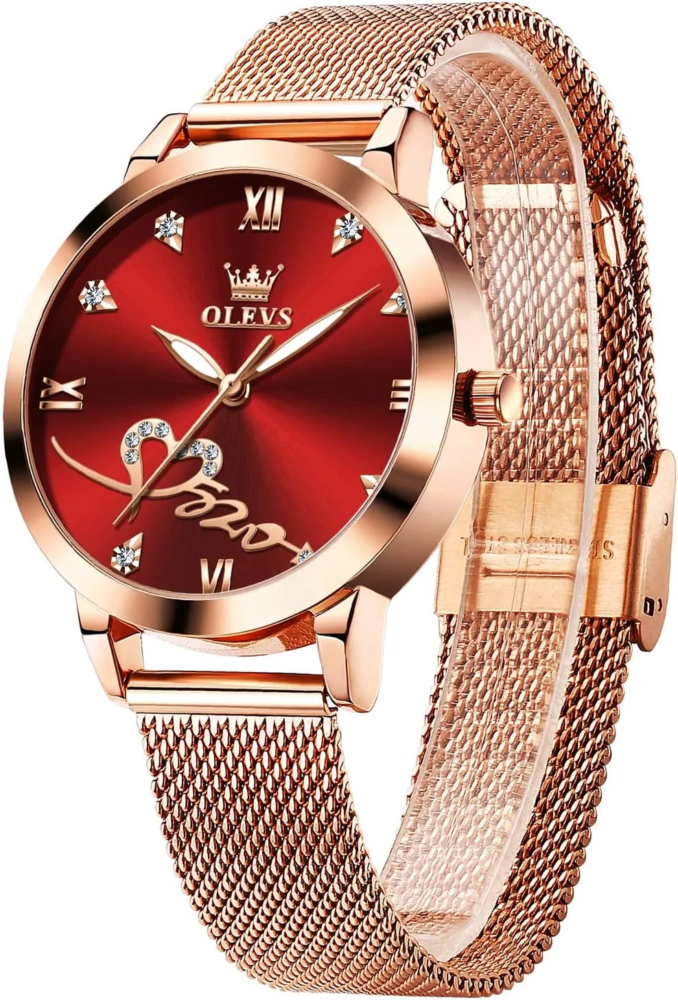 OLEVS Ladies Watches Rose Gold Japanese Quartz Female Watches for Women Waterproof Stainless Steel Watch