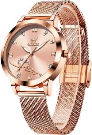 OLEVS Ladies Watches Rose Gold Japanese Quartz Female Watches for Women Waterproof Stainless Steel Watch