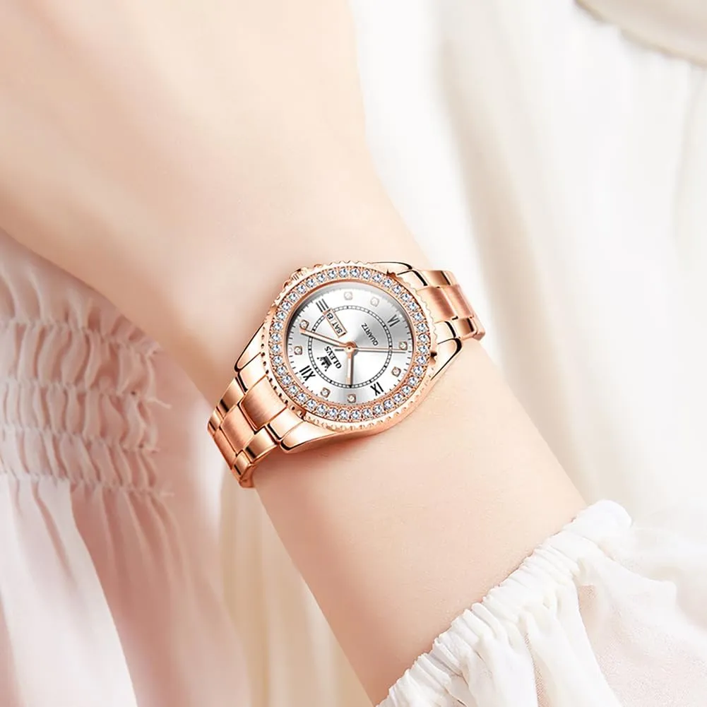 OLEVS Ladies Watches Rose Gold Japanese Quartz Female Watches for Women Waterproof Stainless Steel Watch