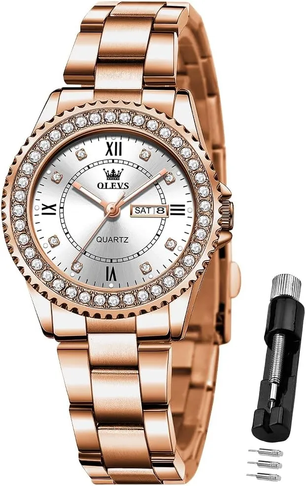 OLEVS Ladies Watches Rose Gold Japanese Quartz Female Watches for Women Waterproof Stainless Steel Watch