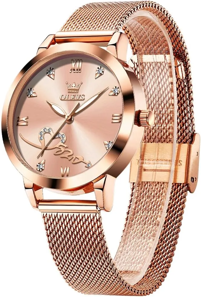 OLEVS Ladies Watches Rose Gold Japanese Quartz Female Watches for Women Waterproof Stainless Steel Watch