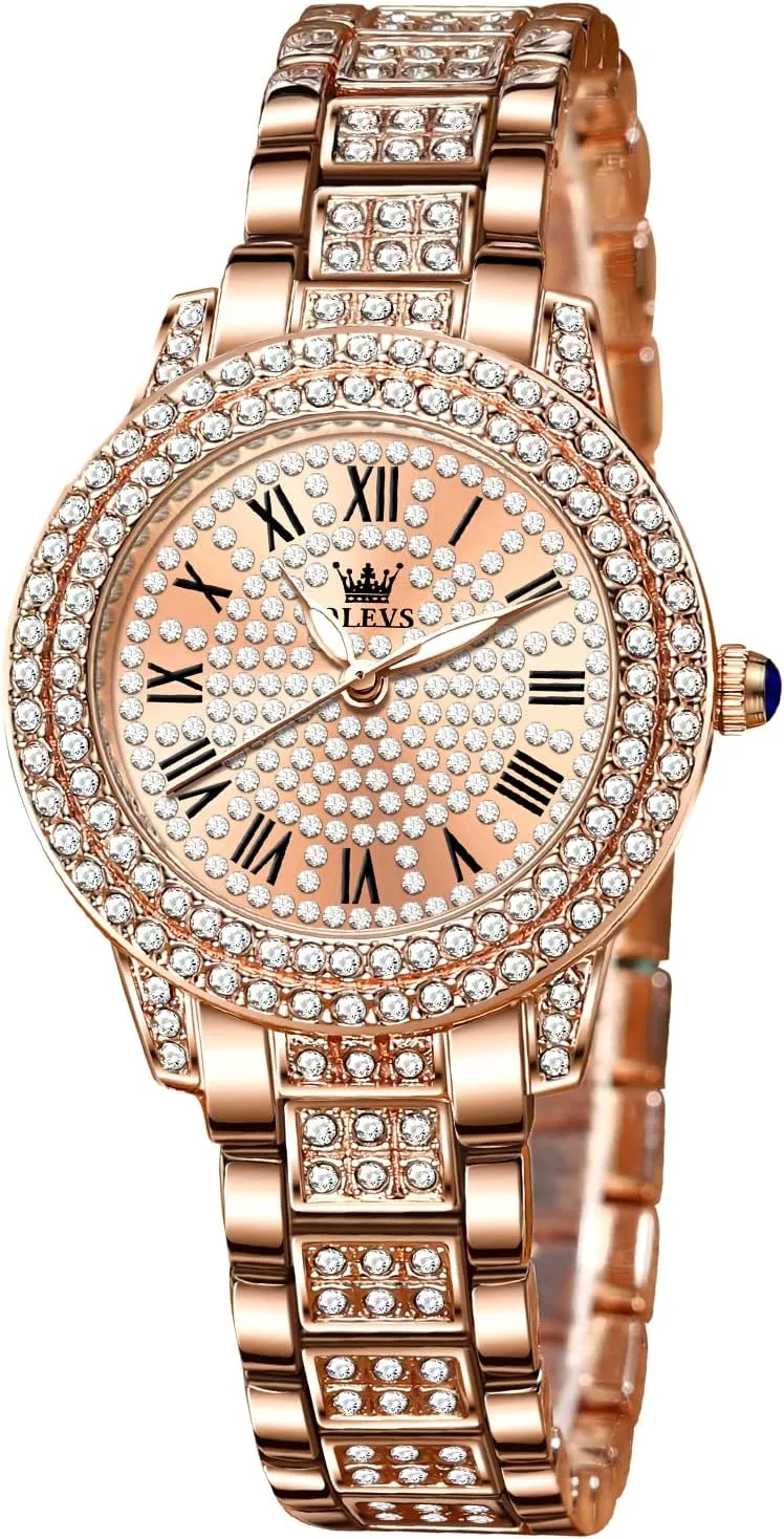 OLEVS Ladies Watches Rose Gold Japanese Quartz Female Watches for Women Waterproof Stainless Steel Watch