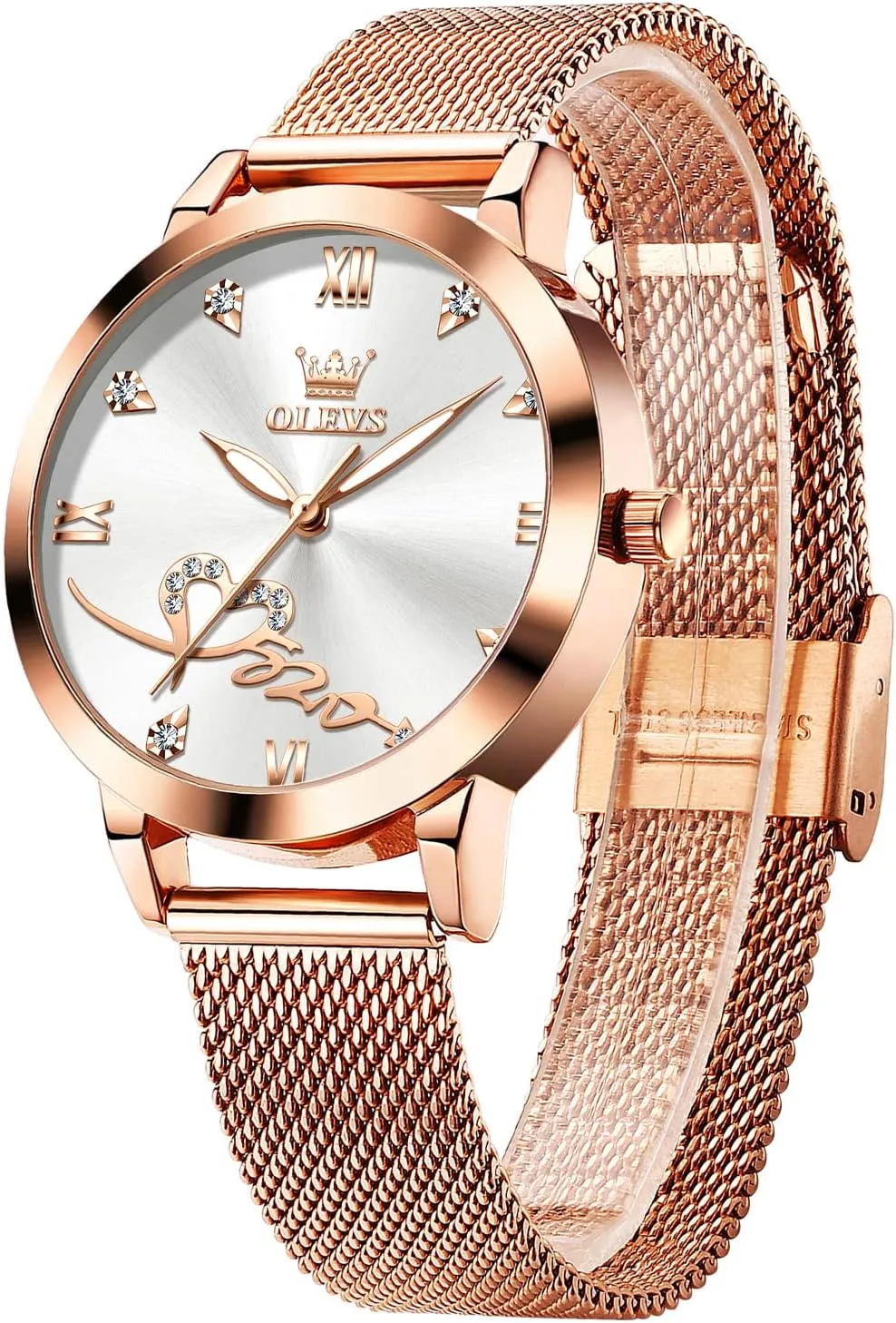 OLEVS Ladies Watches Rose Gold Japanese Quartz Female Watches for Women Waterproof Stainless Steel Watch