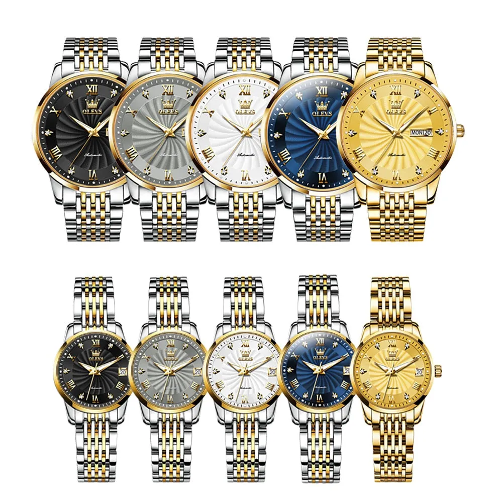 OLEVS Men Mechanical Luxury Stainless Steel Waterproof Watch