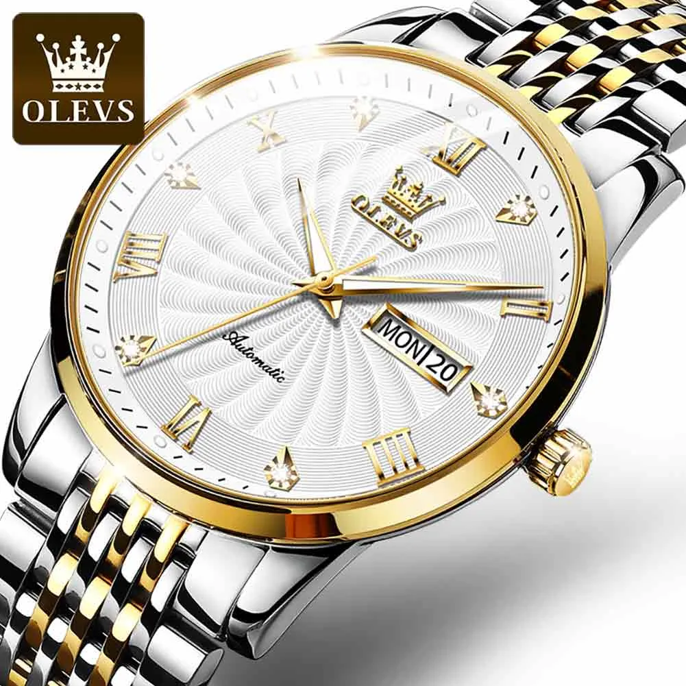 OLEVS Men Mechanical Luxury Stainless Steel Waterproof Watch