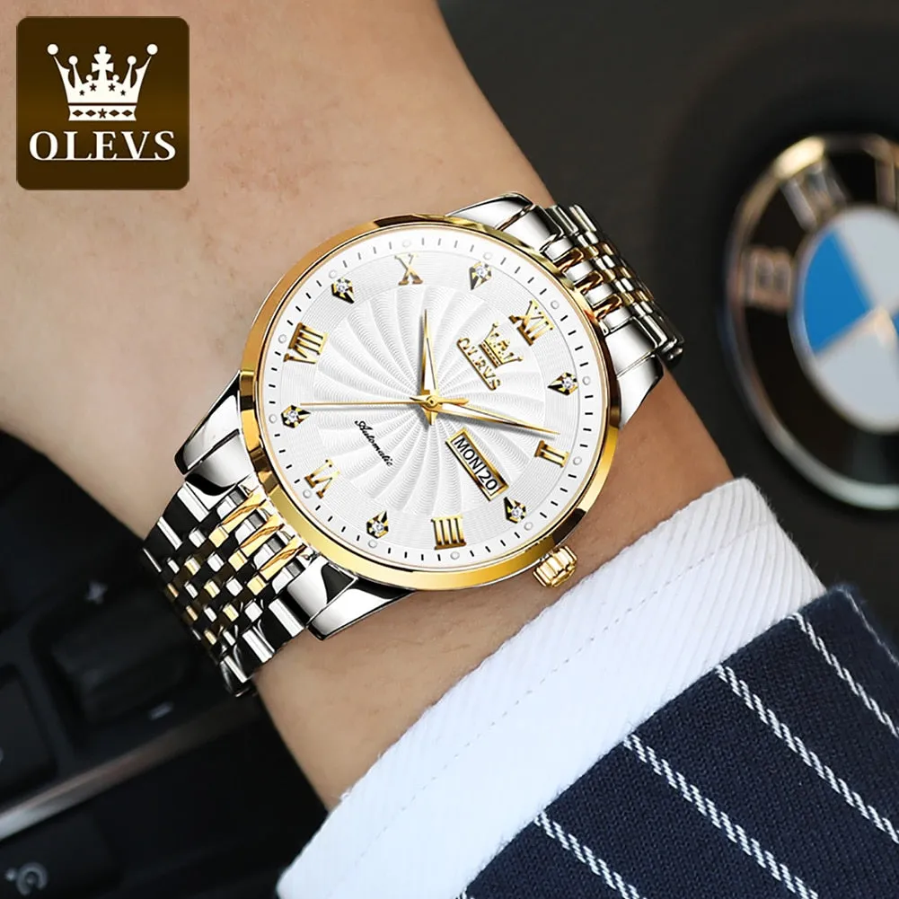 OLEVS Men Mechanical Luxury Stainless Steel Waterproof Watch