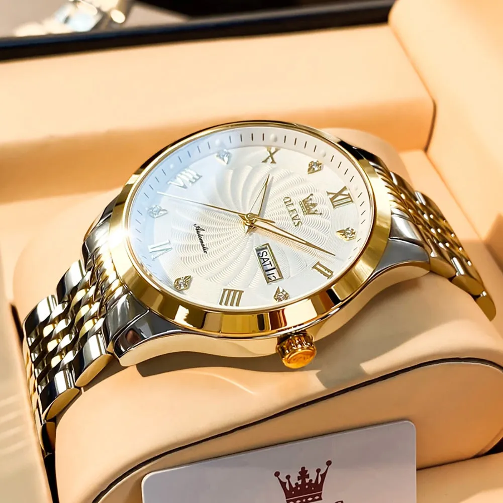 OLEVS Men Mechanical Luxury Stainless Steel Waterproof Watch