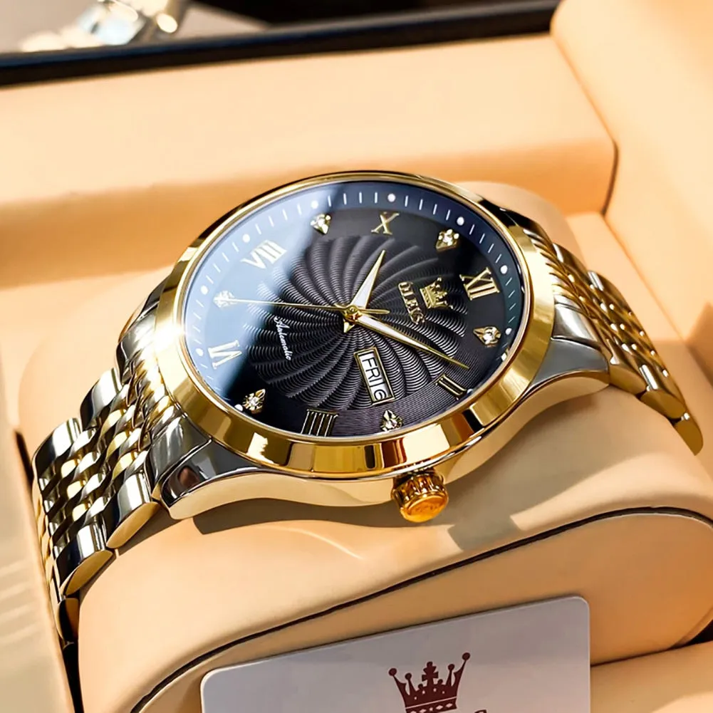 OLEVS Men Mechanical Luxury Stainless Steel Waterproof Watch