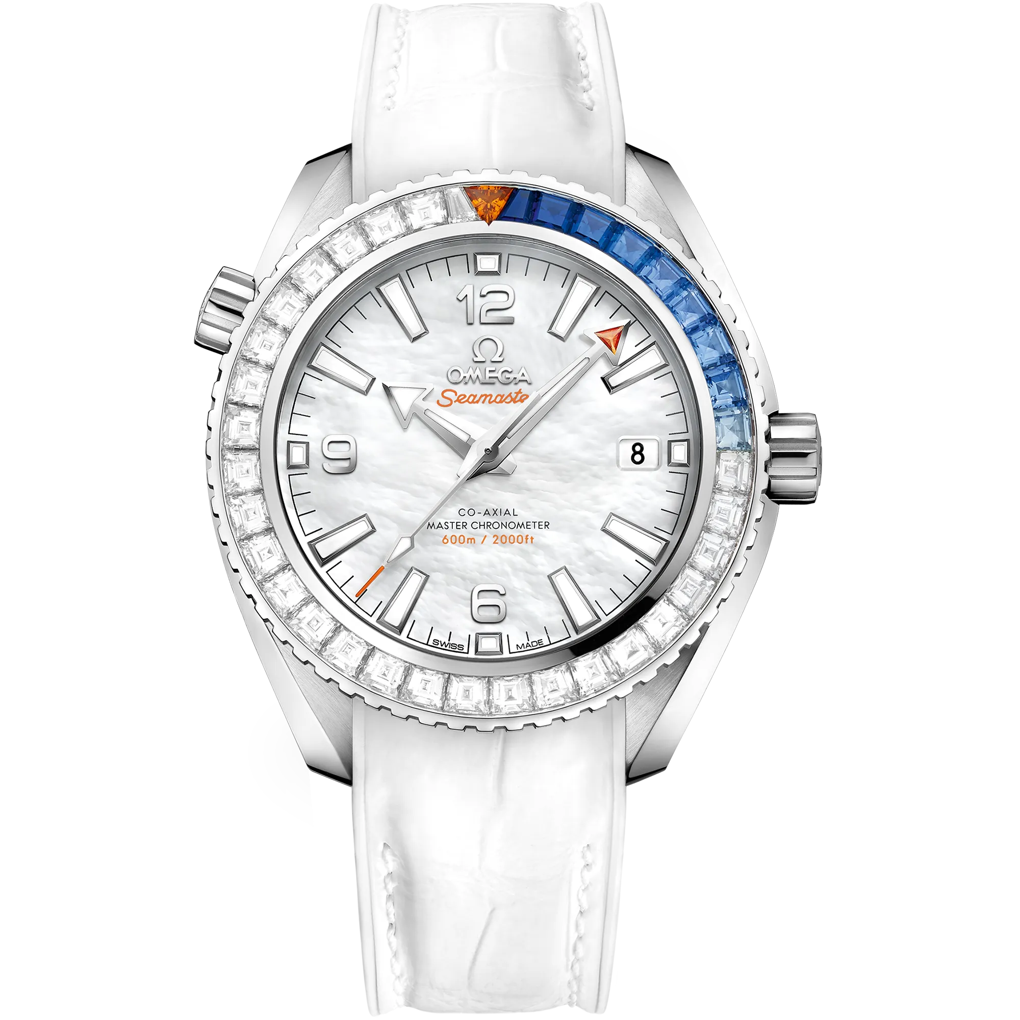 Omega Seamaster Planet Ocean 600M 39.5 mm, white gold on leather strap with rubber lining