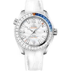 Omega Seamaster Planet Ocean 600M 39.5 mm, white gold on leather strap with rubber lining