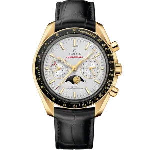 Omega Speedmaster Moonphase 44.25 mm, yellow gold on leather strap