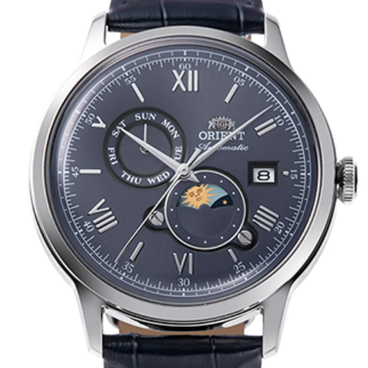 Orient RA-AK0806L Bambino Sun Moon 75th Anniversary Automatic Mens Leather Watch