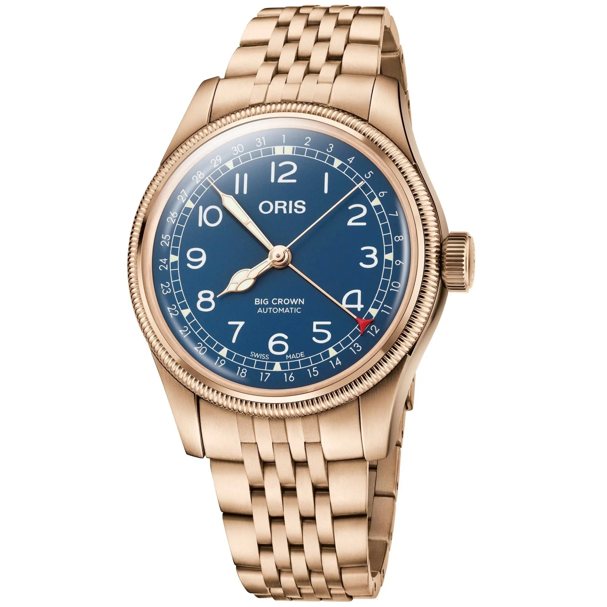 Oris 40MM Big Crown Bronze Bracelet Pointer Date Automatic Blue Dial Watch