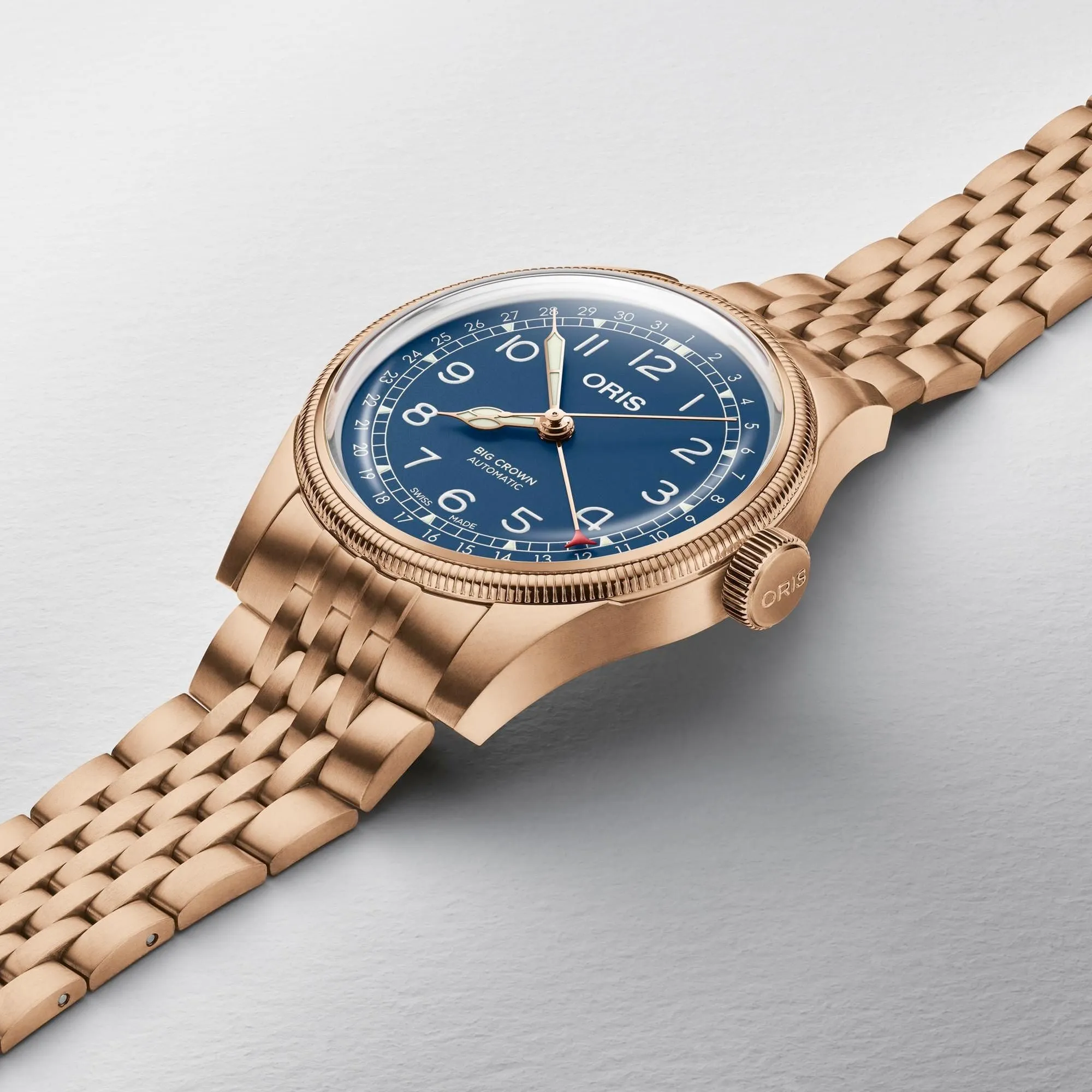 Oris 40MM Big Crown Bronze Bracelet Pointer Date Automatic Blue Dial Watch