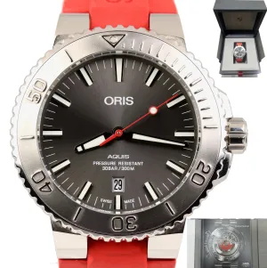 Oris Aquis Date Relief 01 733 7730 4153 Red Rubber Stainless Gray 43.5mm Watch