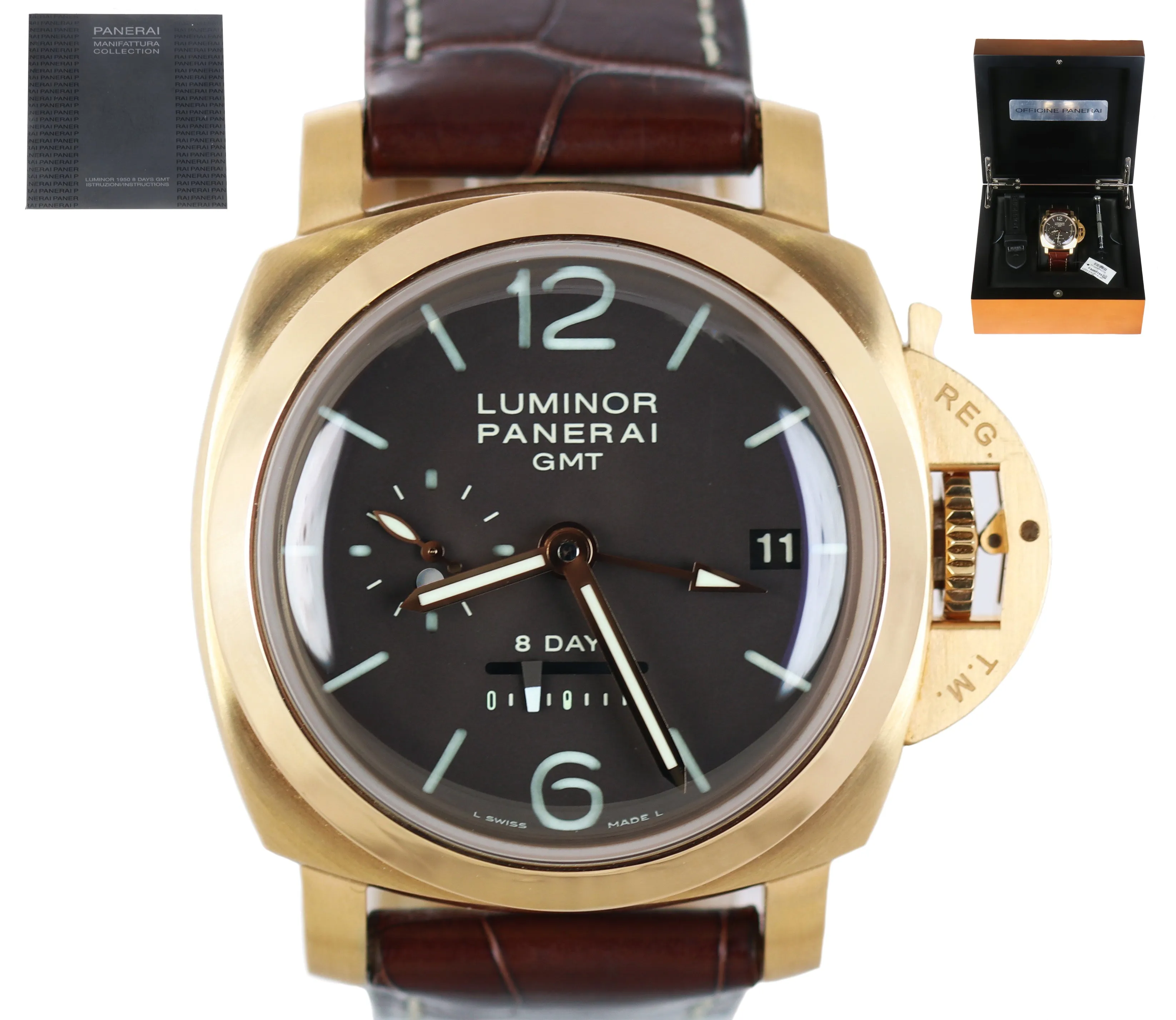 Panerai Luminor DOT DIAL GMT 1950 8 Days PAM00289 18K Rose Gold 44mm PAM 289