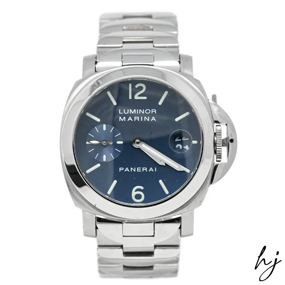 Panerai Men's Luminor Marina Stainless Steel 40mm Blue Stick & Arabic Numeral Dial Watch Reference #: PAM00120