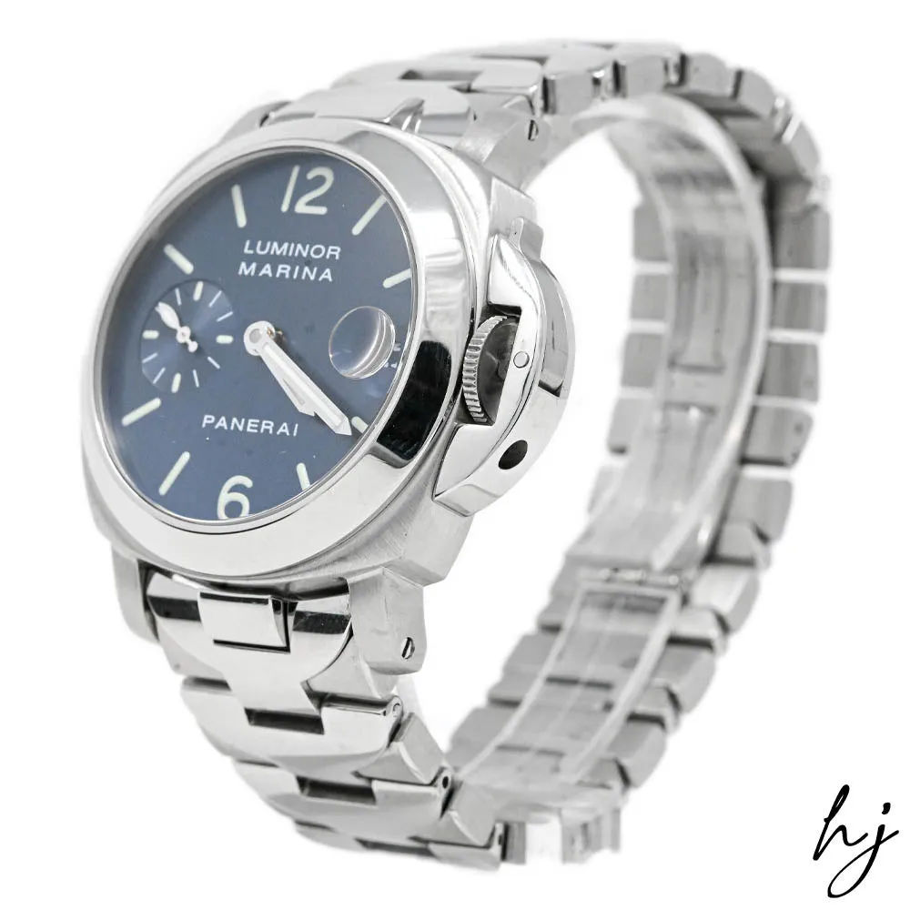 Panerai Men's Luminor Marina Stainless Steel 40mm Blue Stick & Arabic Numeral Dial Watch Reference #: PAM00120