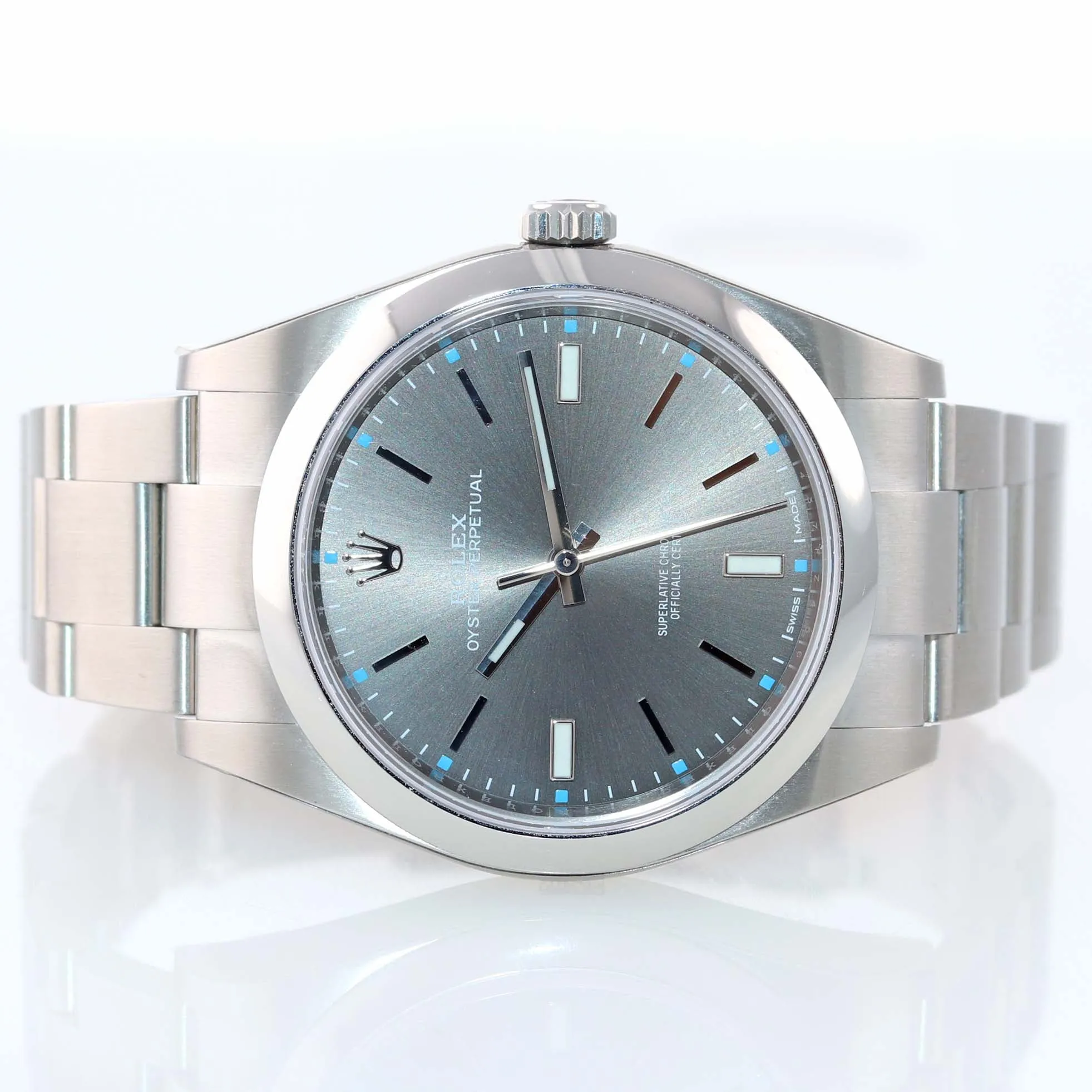 PAPERS 2018 Rolex Oyster Perpetual 39mm Rhodium & Blue Steel 114300 Watch Box