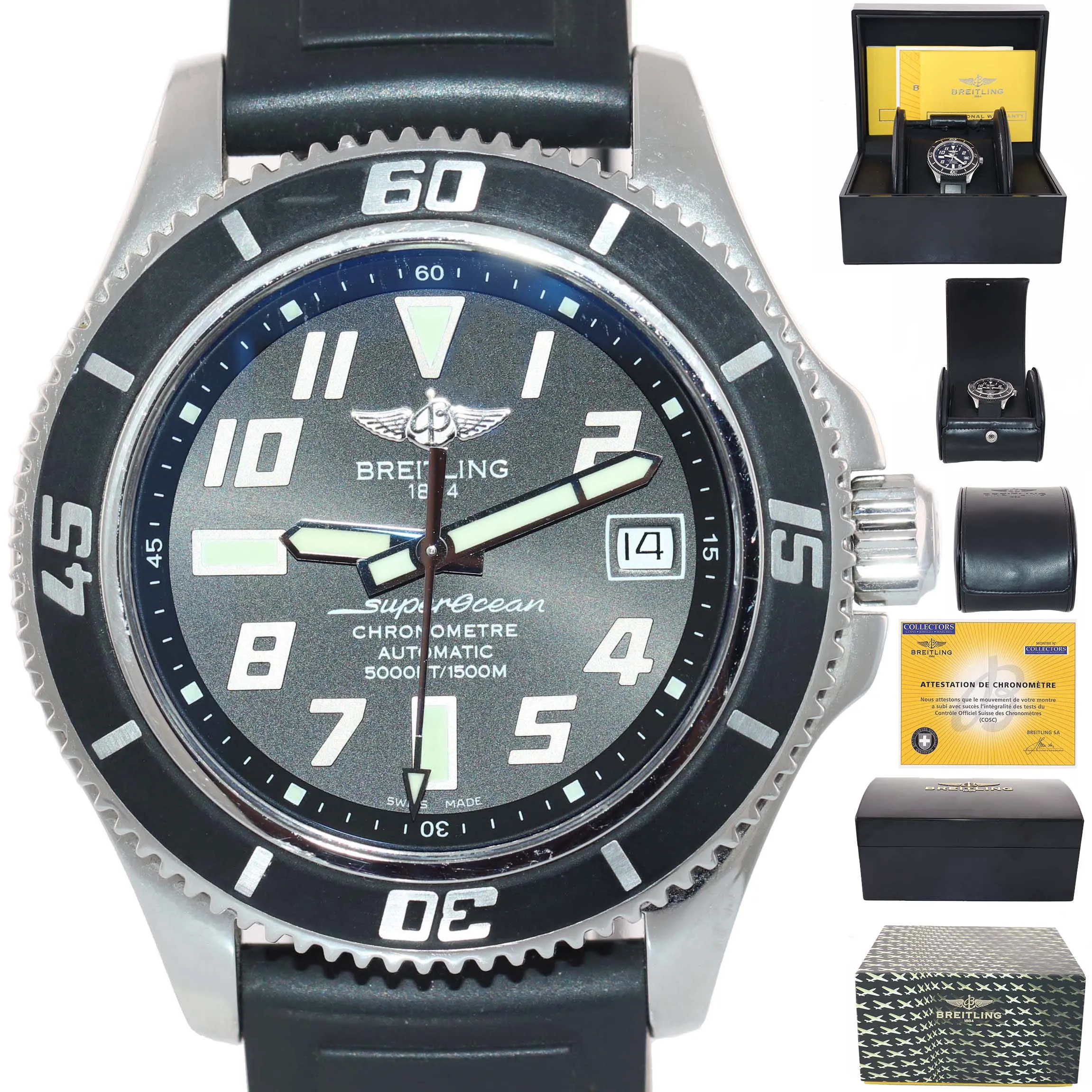 PAPERS Breitling Super Ocean 42mm A17364 Black Steel Ceramic Watch