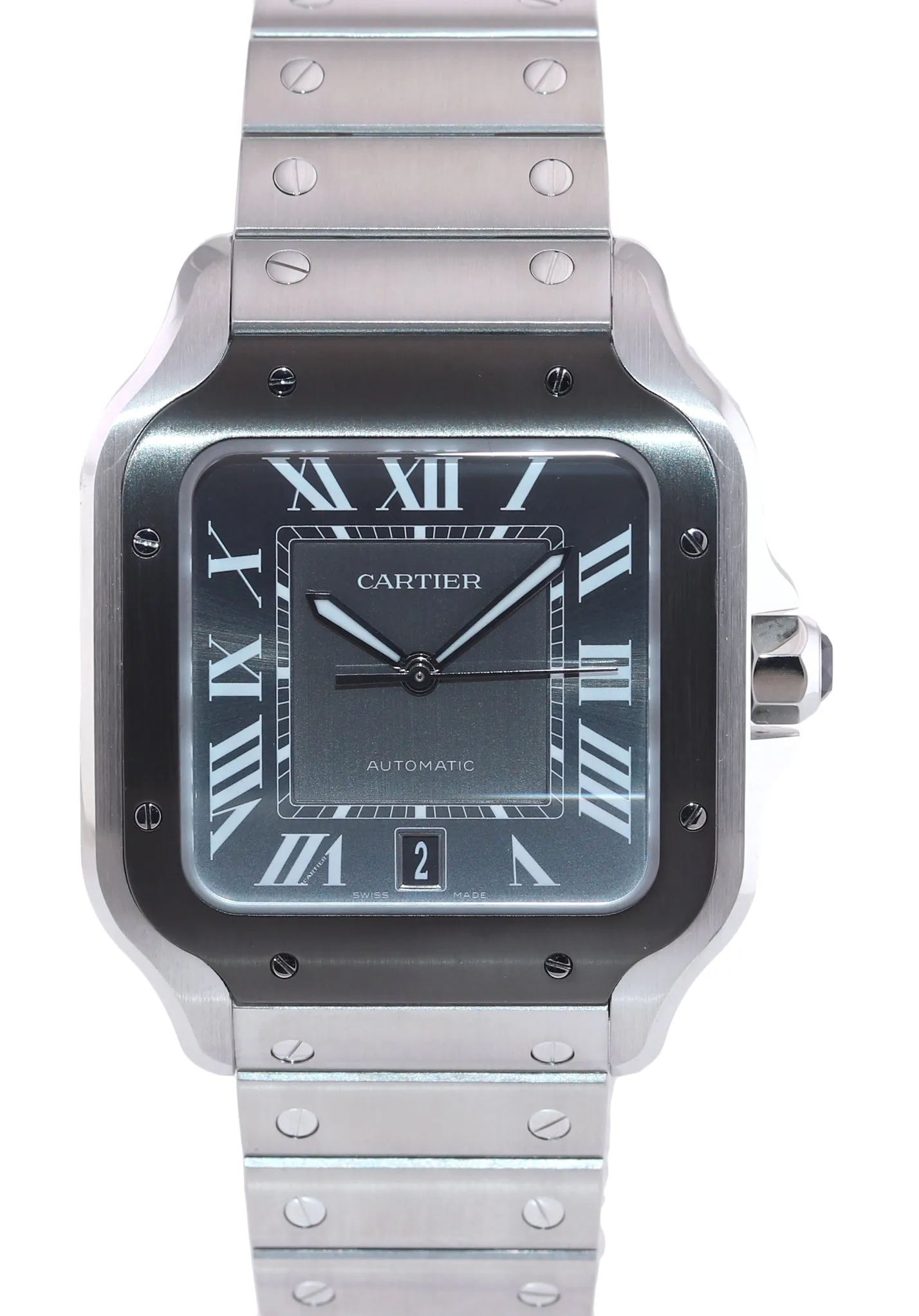 PAPERS Cartier Santos 100 XL 4072 38mm Automatic Steel Roman Grey Date Watch