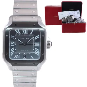 PAPERS Cartier Santos 100 XL 4072 38mm Automatic Steel Roman Grey Date Watch
