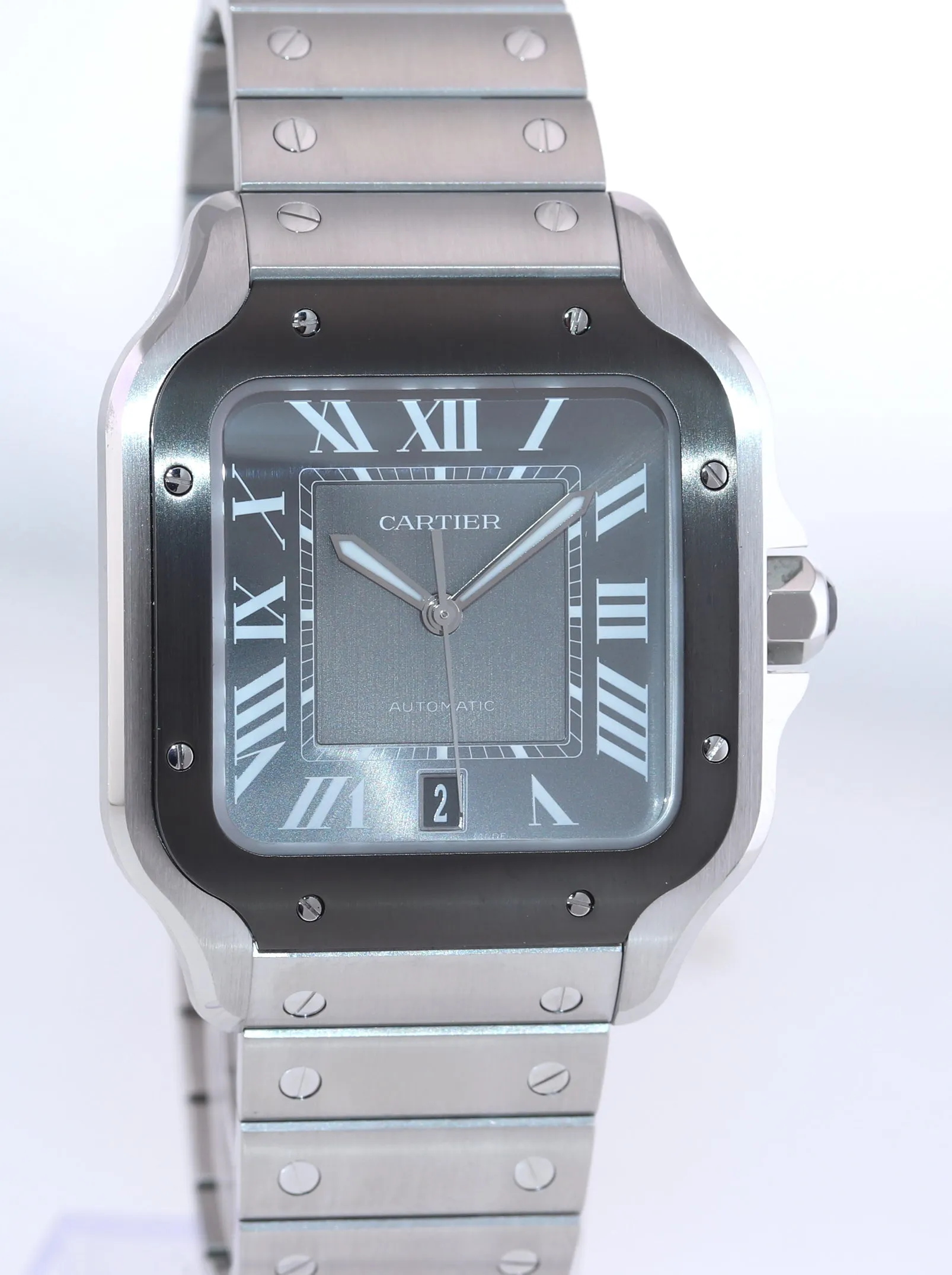 PAPERS Cartier Santos 100 XL 4072 38mm Automatic Steel Roman Grey Date Watch