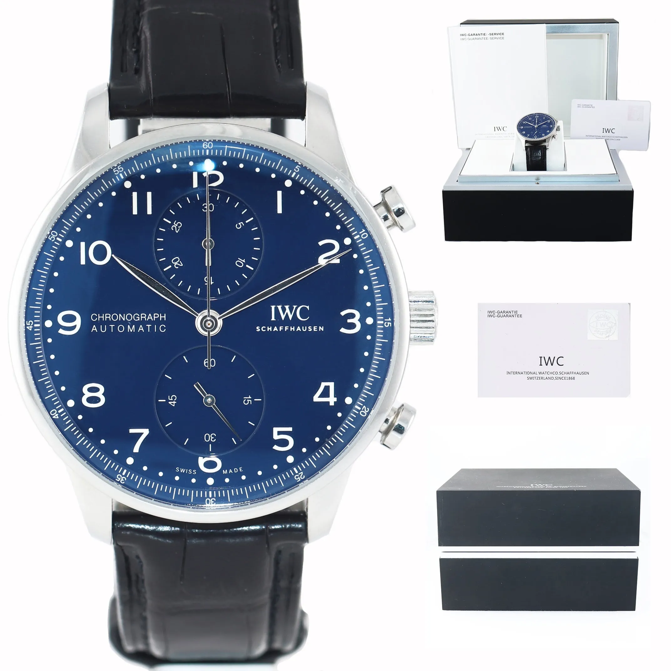 PAPERS IWC Portuguese Portugieser 150 Year Steel 41mm IW3716 Chronograph Watch
