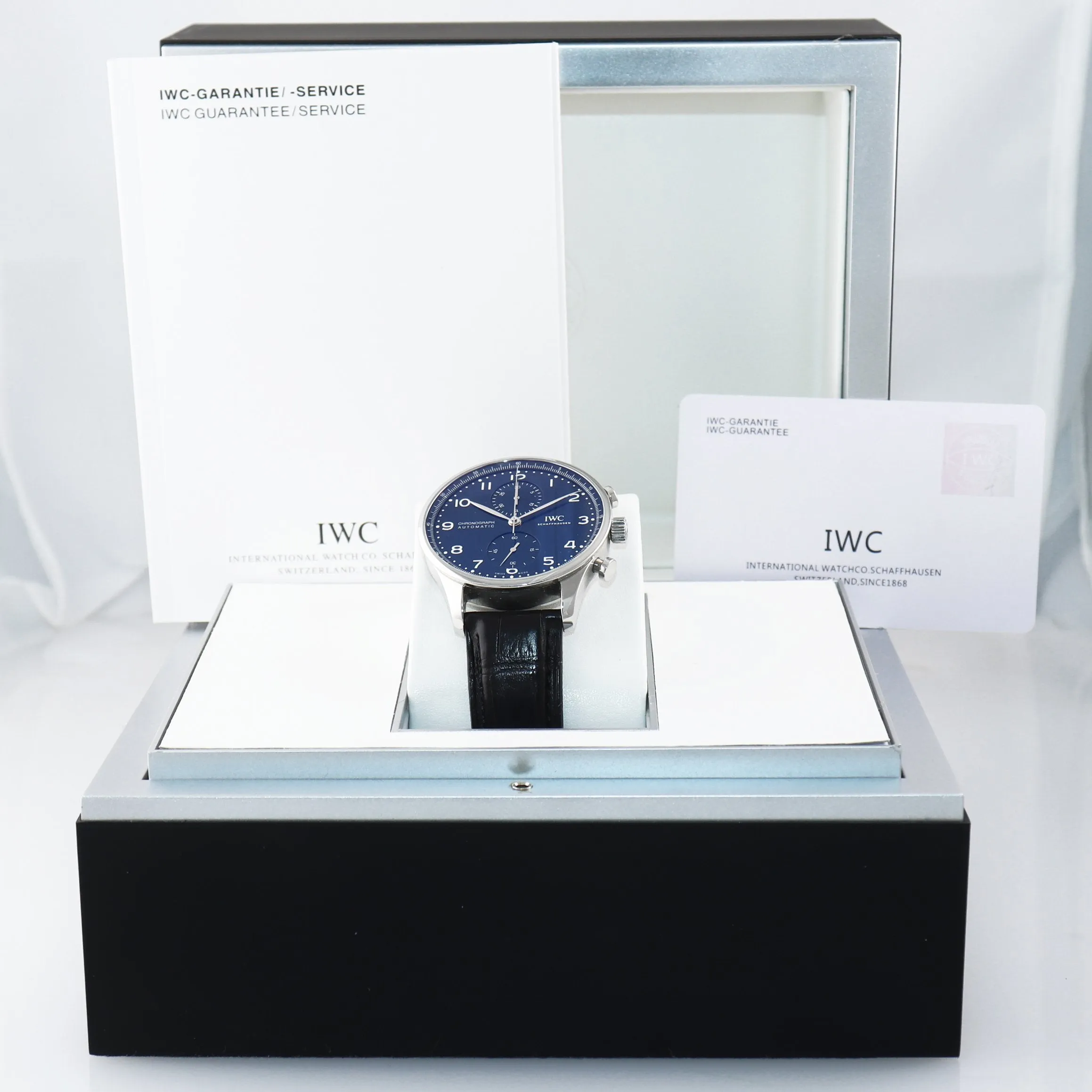 PAPERS IWC Portuguese Portugieser 150 Year Steel 41mm IW3716 Chronograph Watch