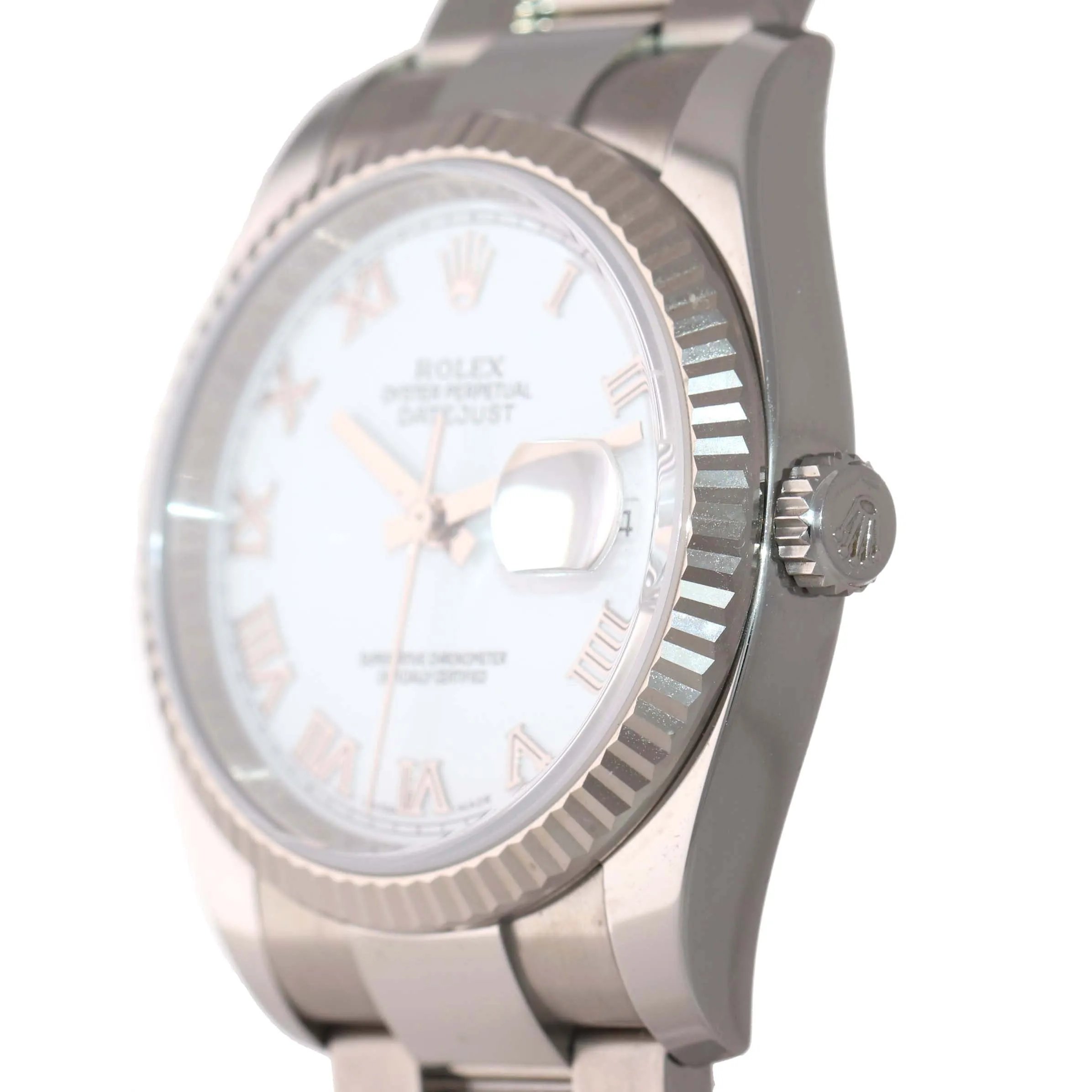 PAPERS Rolex DateJust 18k Gold Steel White Roman Dial 36mm Oyster 116234 Watch