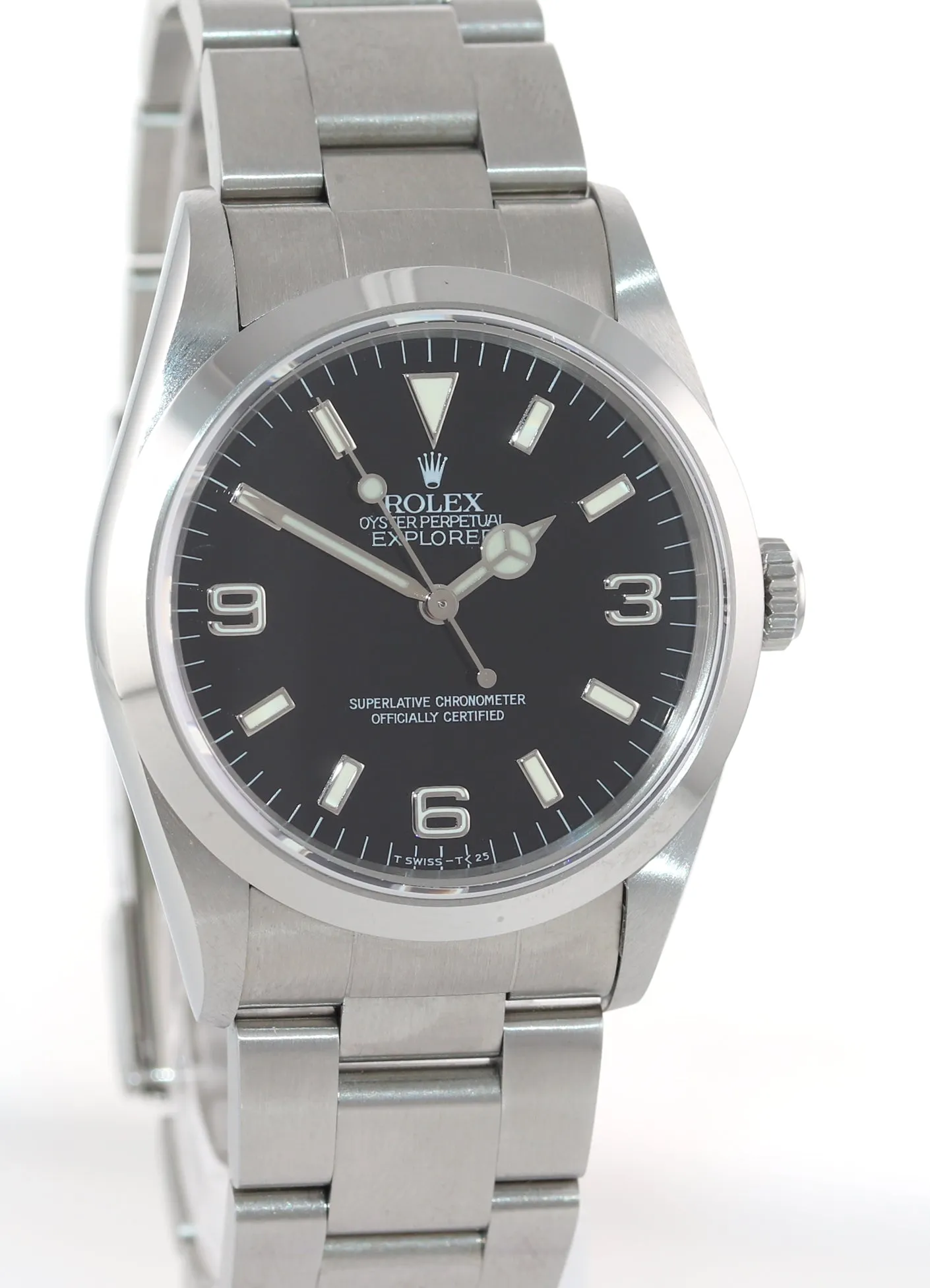 PAPERS Rolex Explorer I Black 36mm 14270 Steel Black TRITIUM Arabic Watch B
