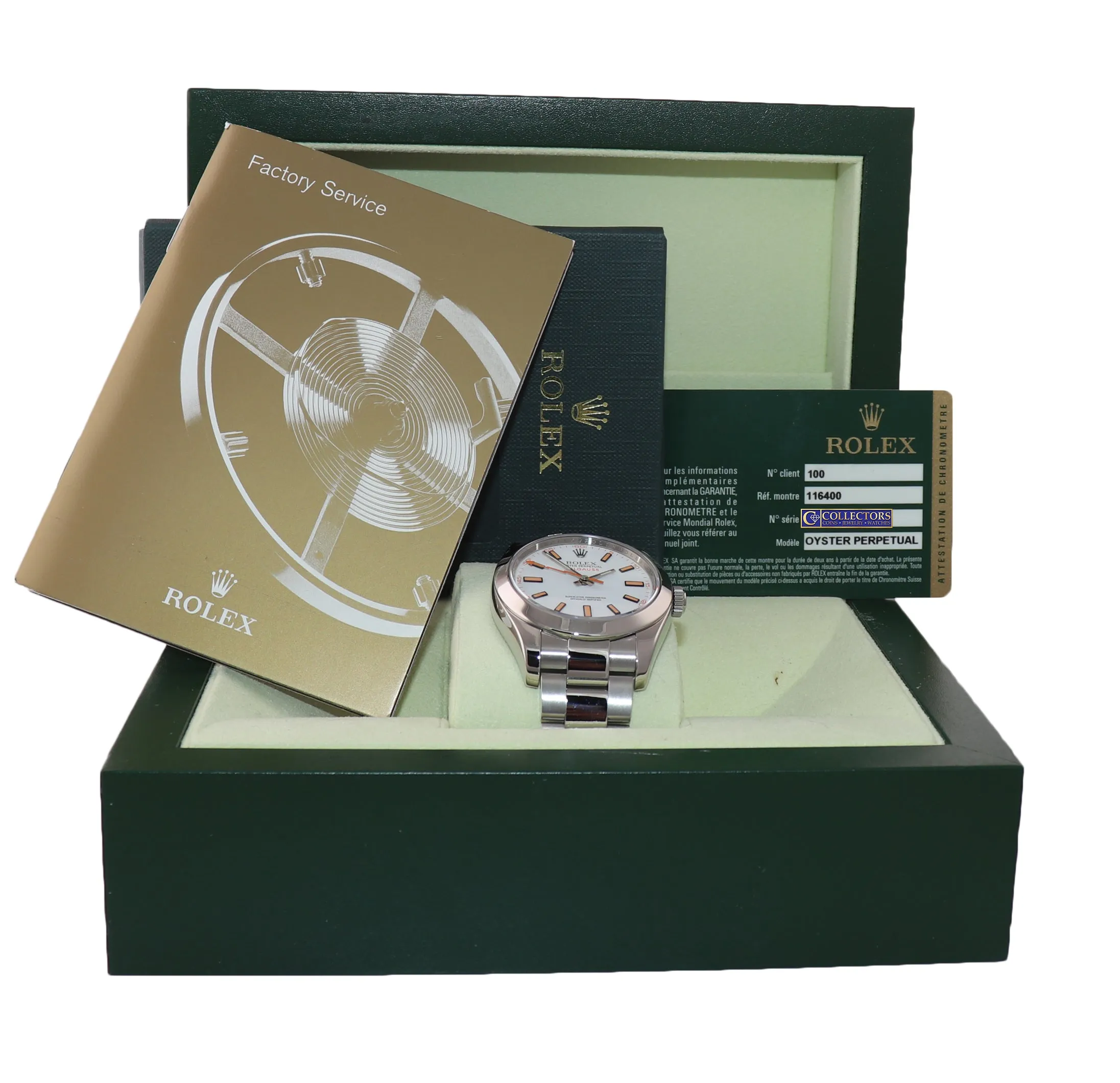 PAPERS Rolex Milgauss 116400 White Orange 40mm Steel Anti-Magnetic Watch Box