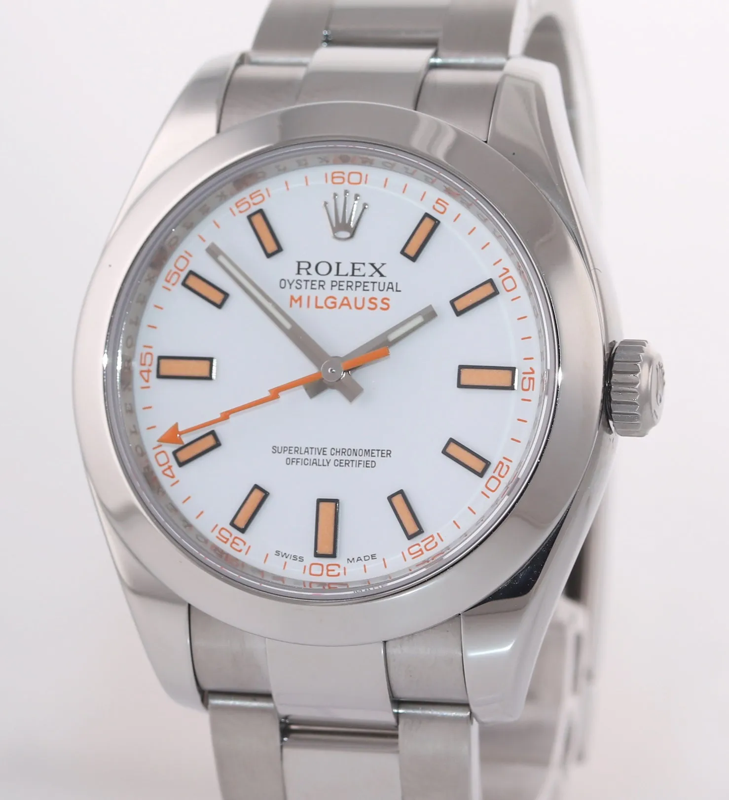 PAPERS Rolex Milgauss 116400 White Orange 40mm Steel Anti-Magnetic Watch Box
