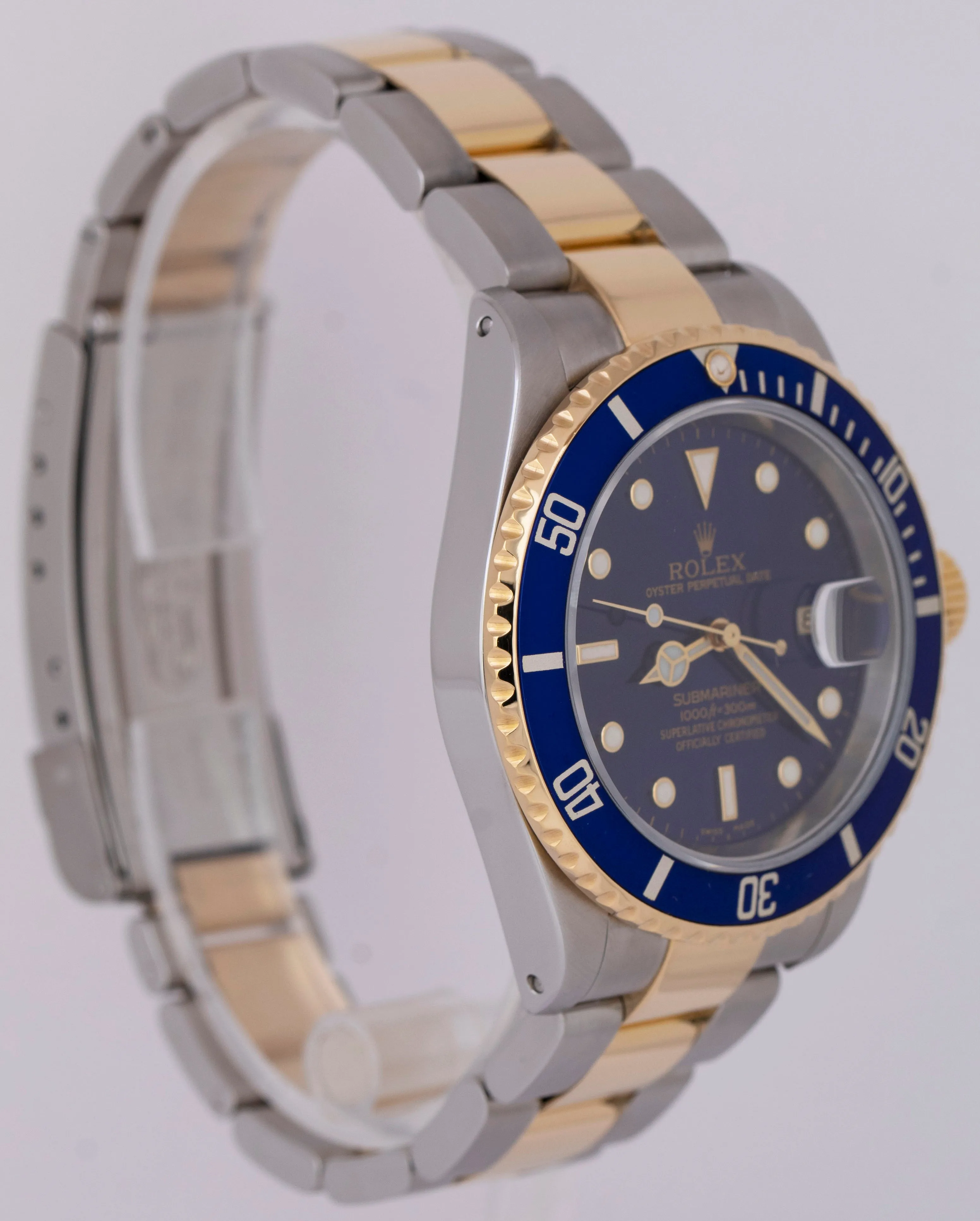PAPERS Rolex Submariner Date 40mm Blue Two-Tone Gold Buckle Watch 16613 LB B P