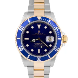 PAPERS Rolex Submariner Date 40mm Blue Two-Tone Gold Buckle Watch 16613 LB B P
