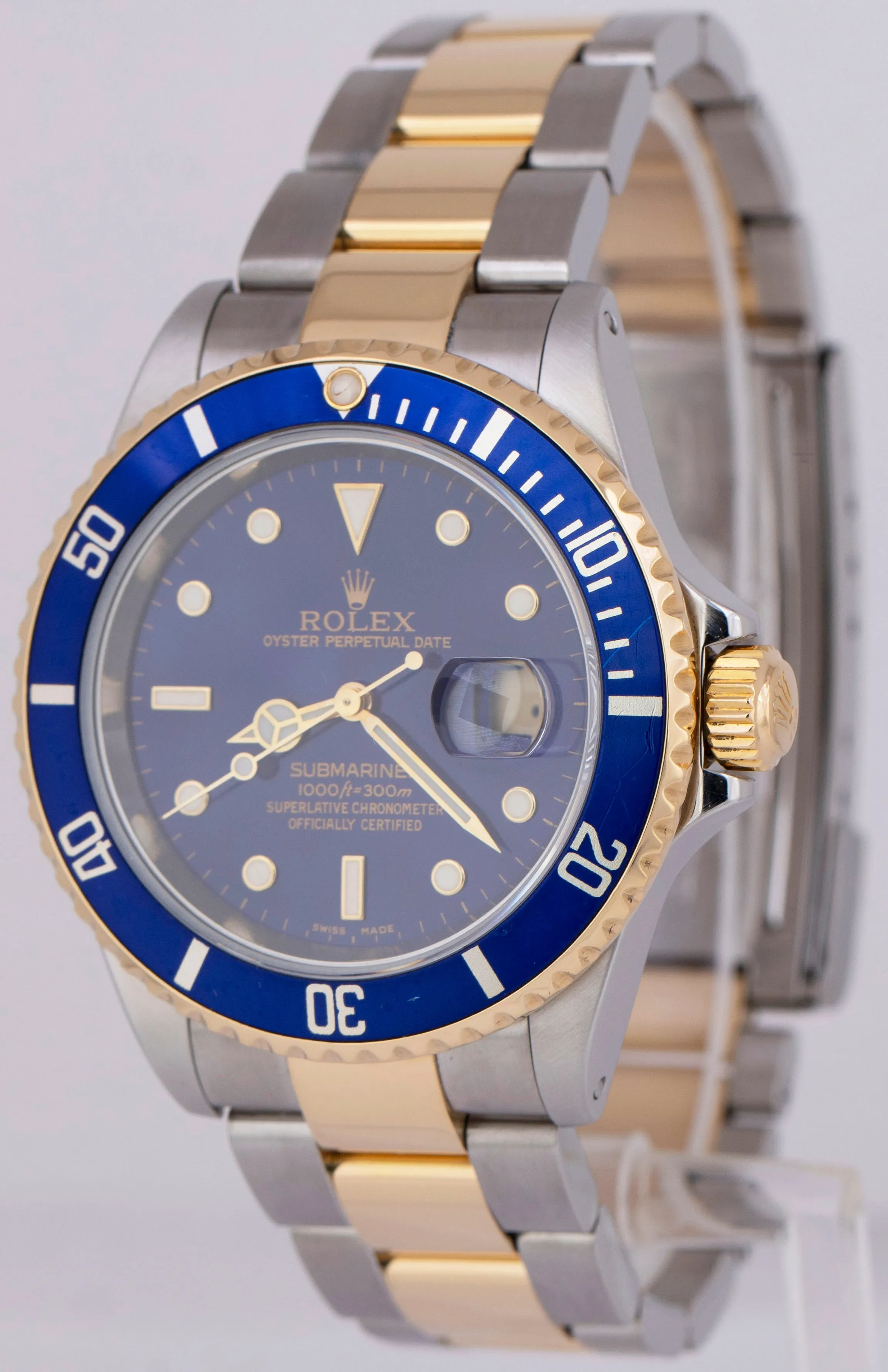 PAPERS Rolex Submariner Date 40mm Blue Two-Tone Gold Buckle Watch 16613 LB B P