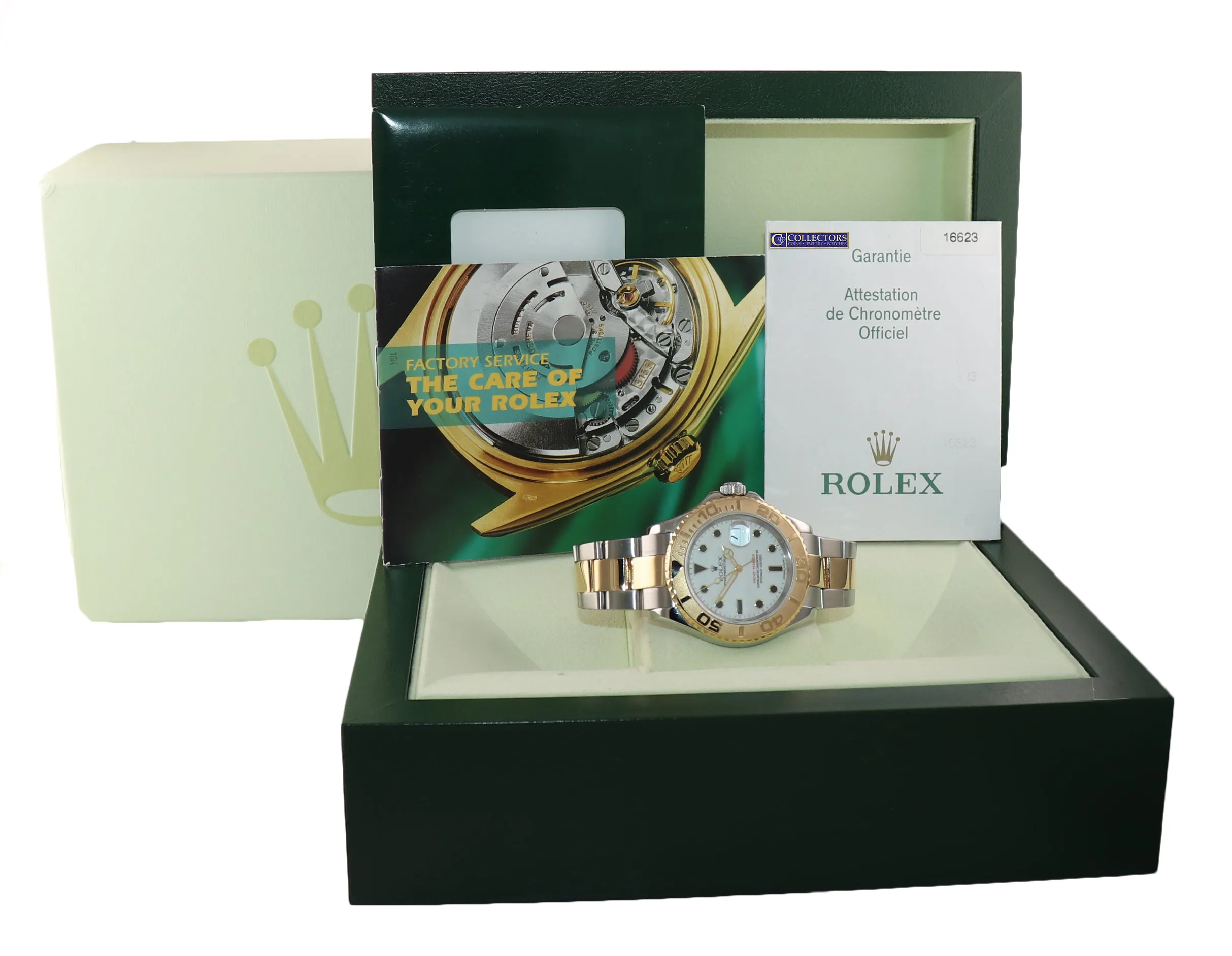 PAPERS Rolex Yacht-Master 16623 White Sapphire Two Tone Steel Yellow Gold Watch