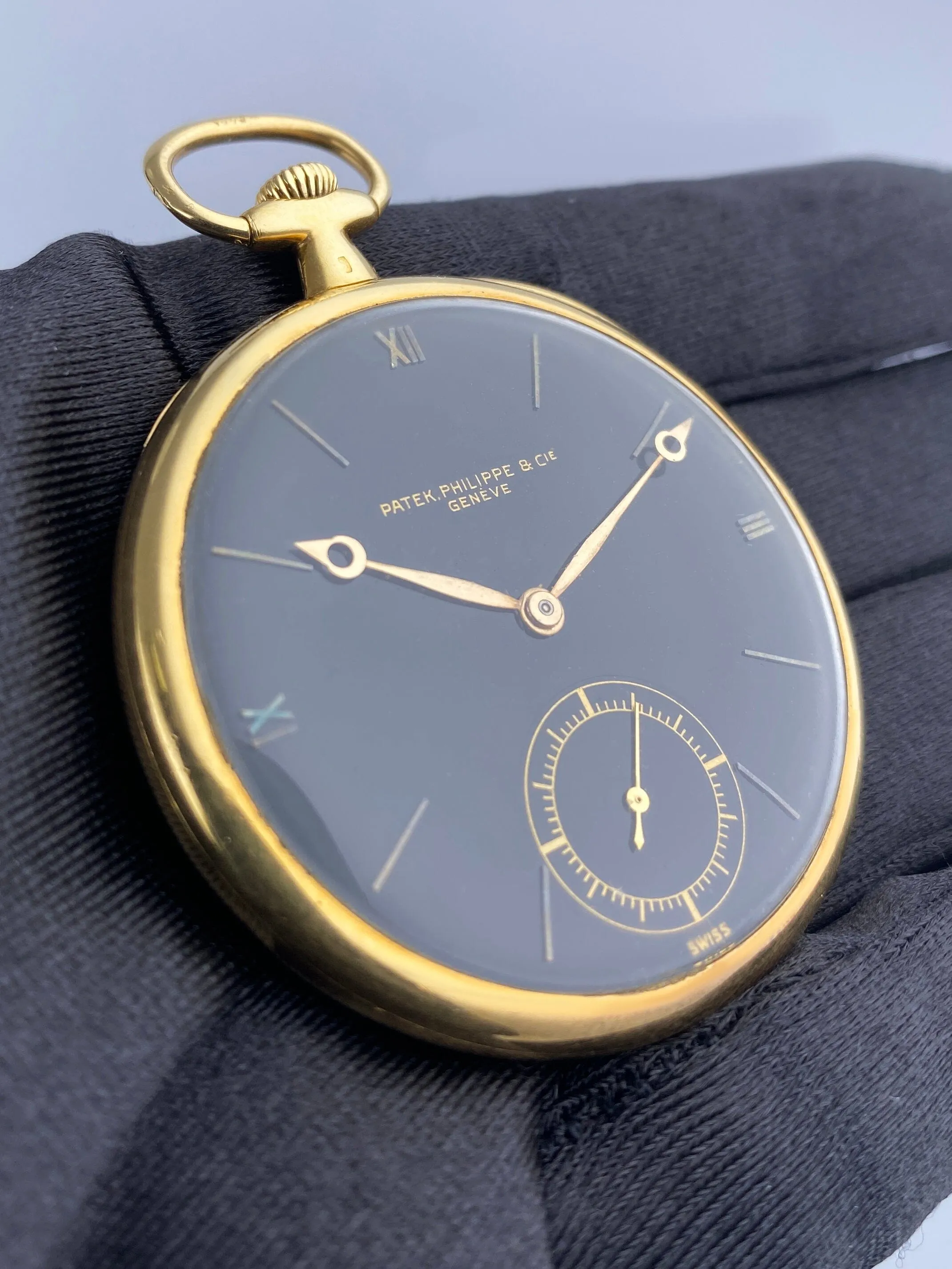 Patek Philippe & Cie Black Dial 18K Yellow Gold Openface Pocket Watch