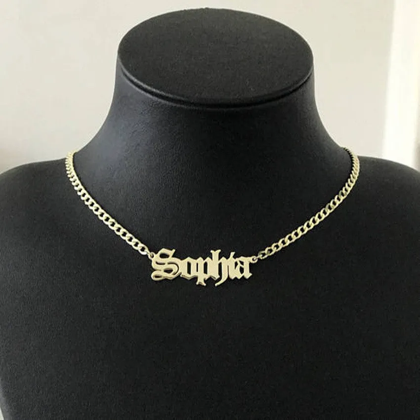 Personalized Name Necklace Stainless Steel Curb