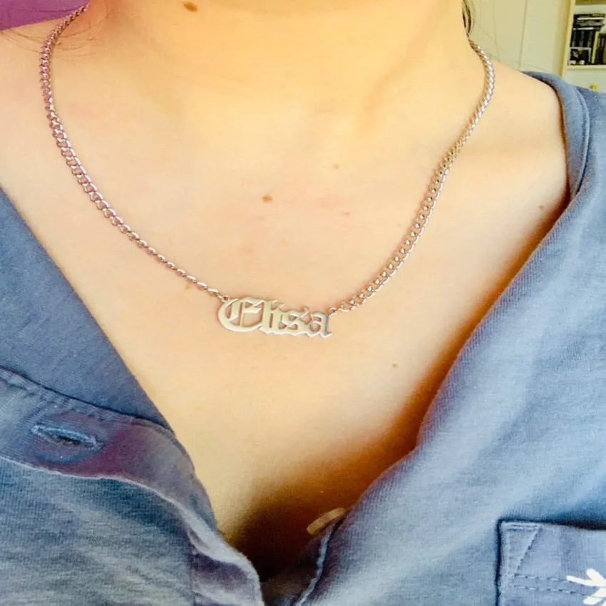 Personalized Name Necklace Stainless Steel Curb